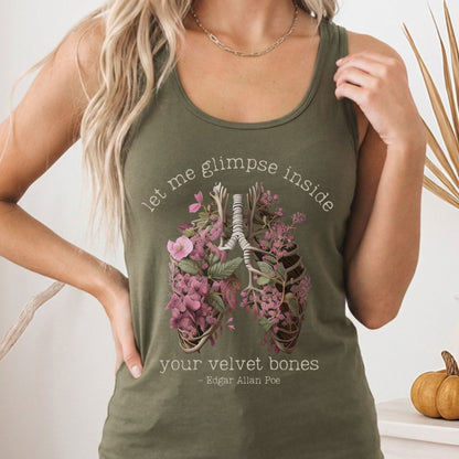 Tank Top Solid Military Green / XS Let Me Glimpse Inside Your Velvet Bones Women's Racerback Tank Top The Mystic Eden
