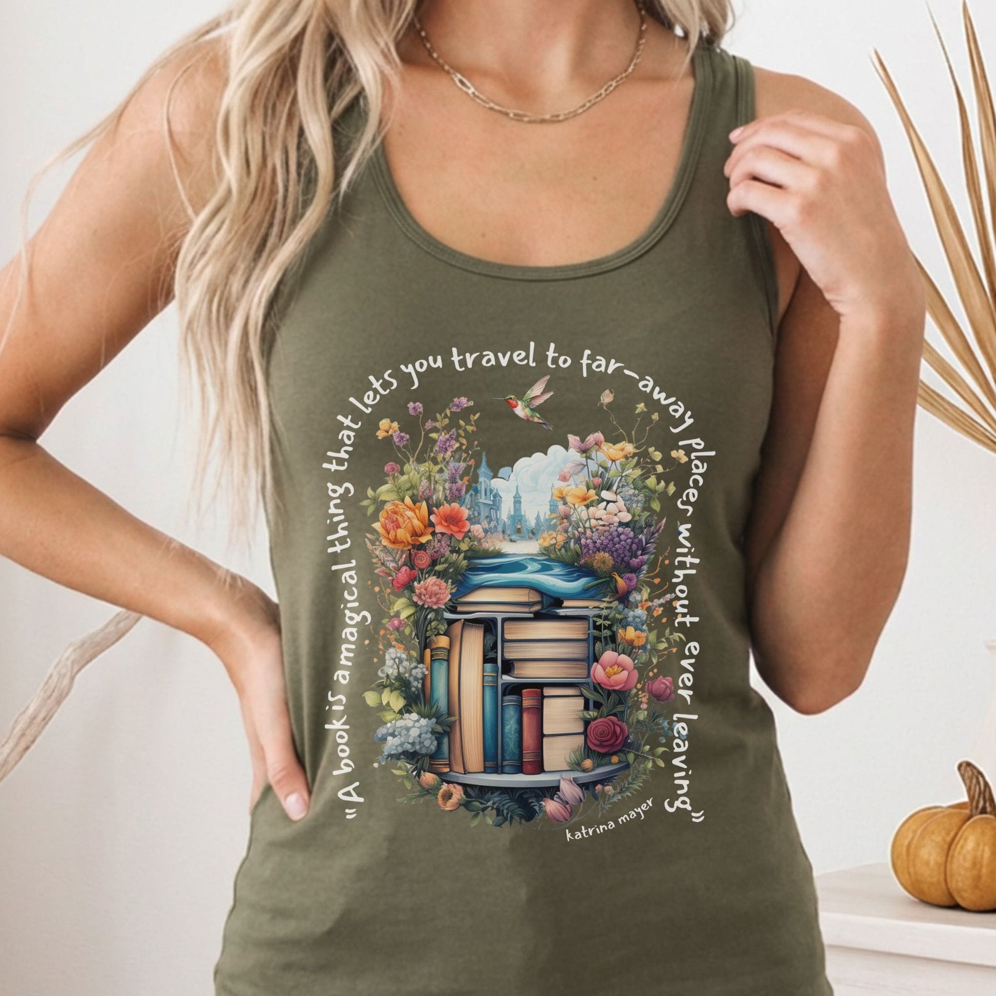 Tank Top Solid Military Green / XS Magical Book Women's Racerback Lightweight Tank Top The Mystic Eden