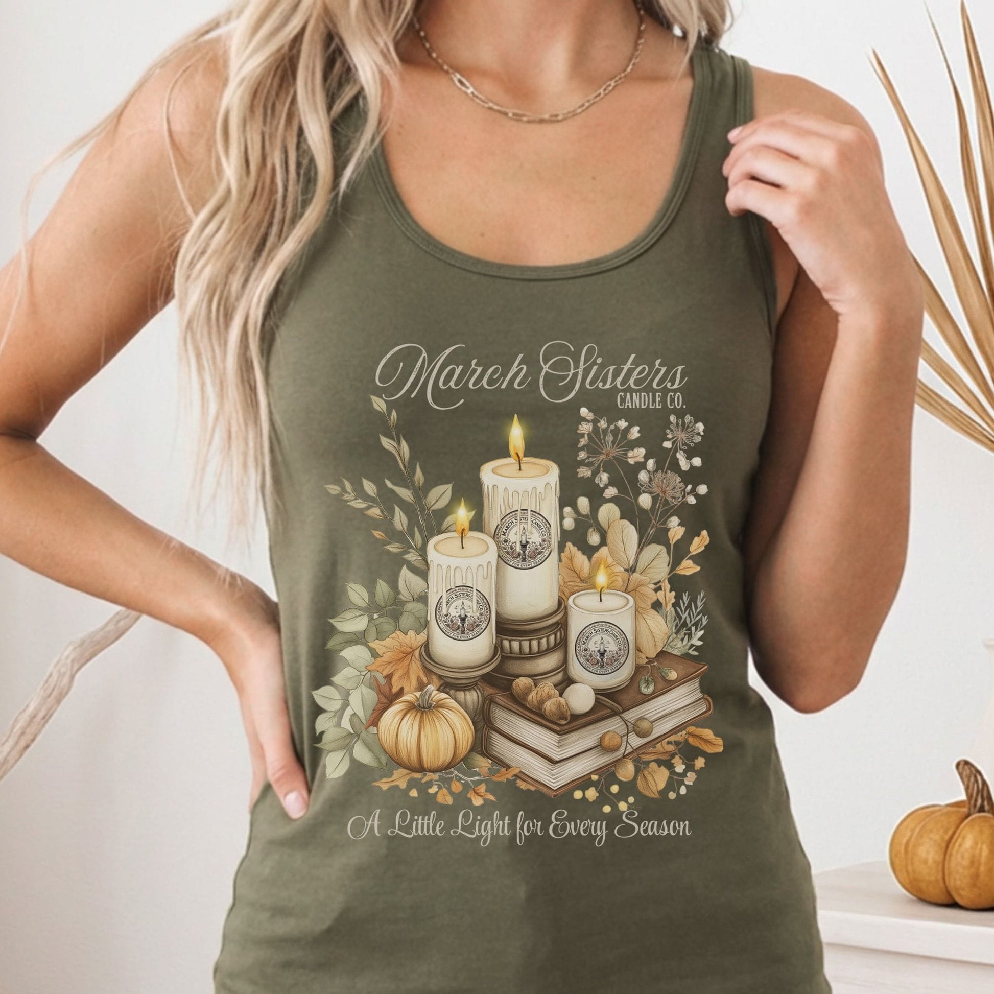 Tank Top Solid Military Green / XS March Sisters Candle Co Little Women Racerback Women's Tank Top The Mystic Eden