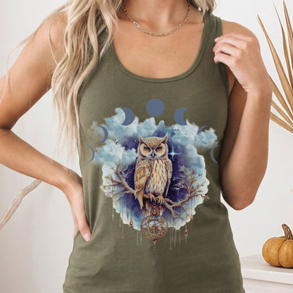Tank Top Solid Military Green / XS Mystical Owl Women's Racerback Tank Top The Mystic Eden