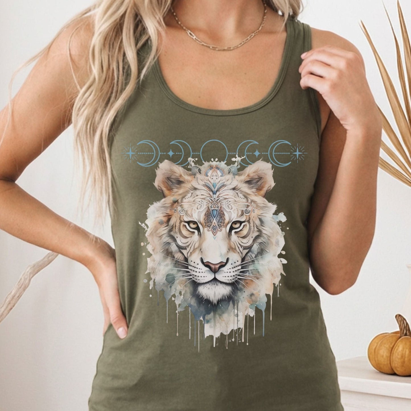 Tank Top Solid Military Green / XS Mystical White Tiger Women's Racerback Tank Top The Mystic Eden