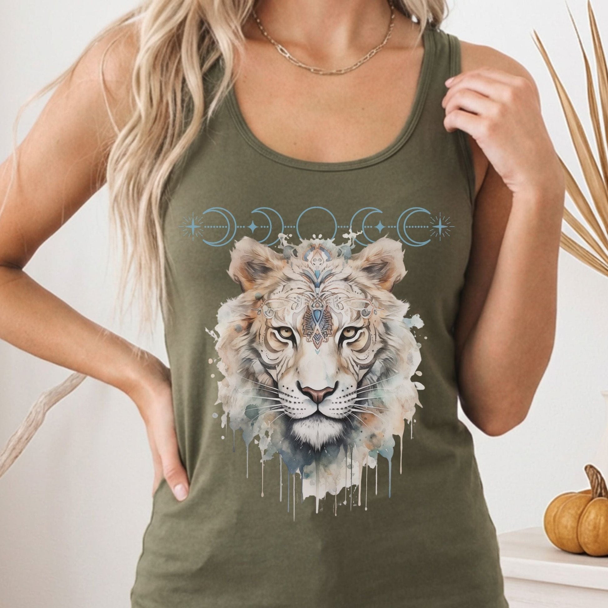 Tank Top Solid Military Green / XS Mystical White Tiger Women's Racerback Tank Top The Mystic Eden