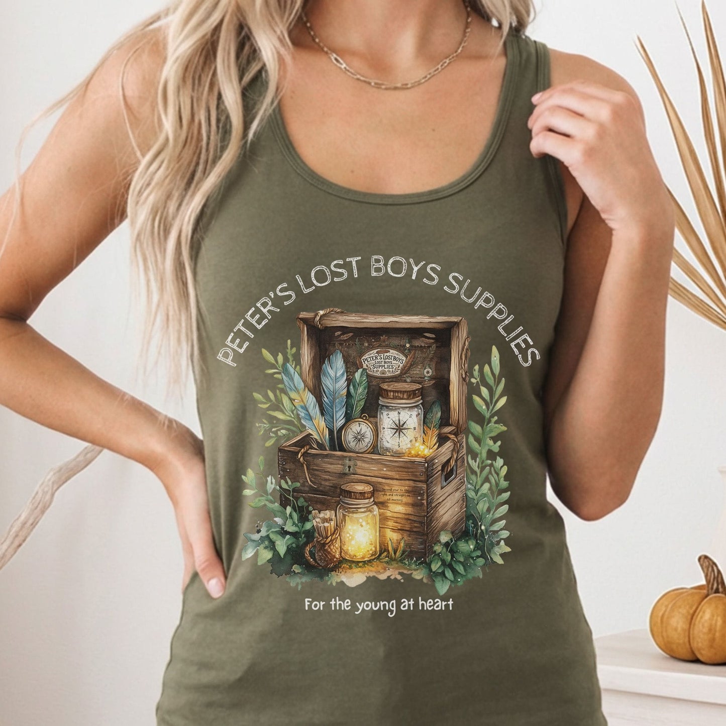 Tank Top Solid Military Green / XS Peter's Lost Boys Supplies Shirt Peter Pan Women's Racerback Tank Top The Mystic Eden