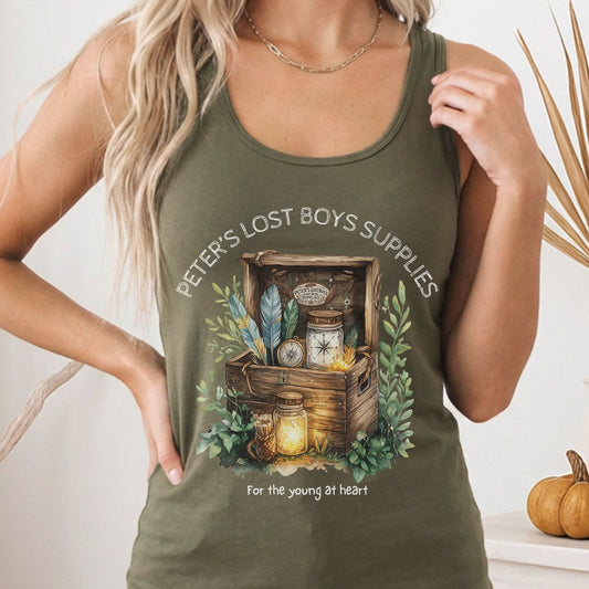 Tank Top Solid Military Green / XS Peter's Lost Boys Supplies Shirt Peter Pan Women's Racerback Tank Top The Mystic Eden