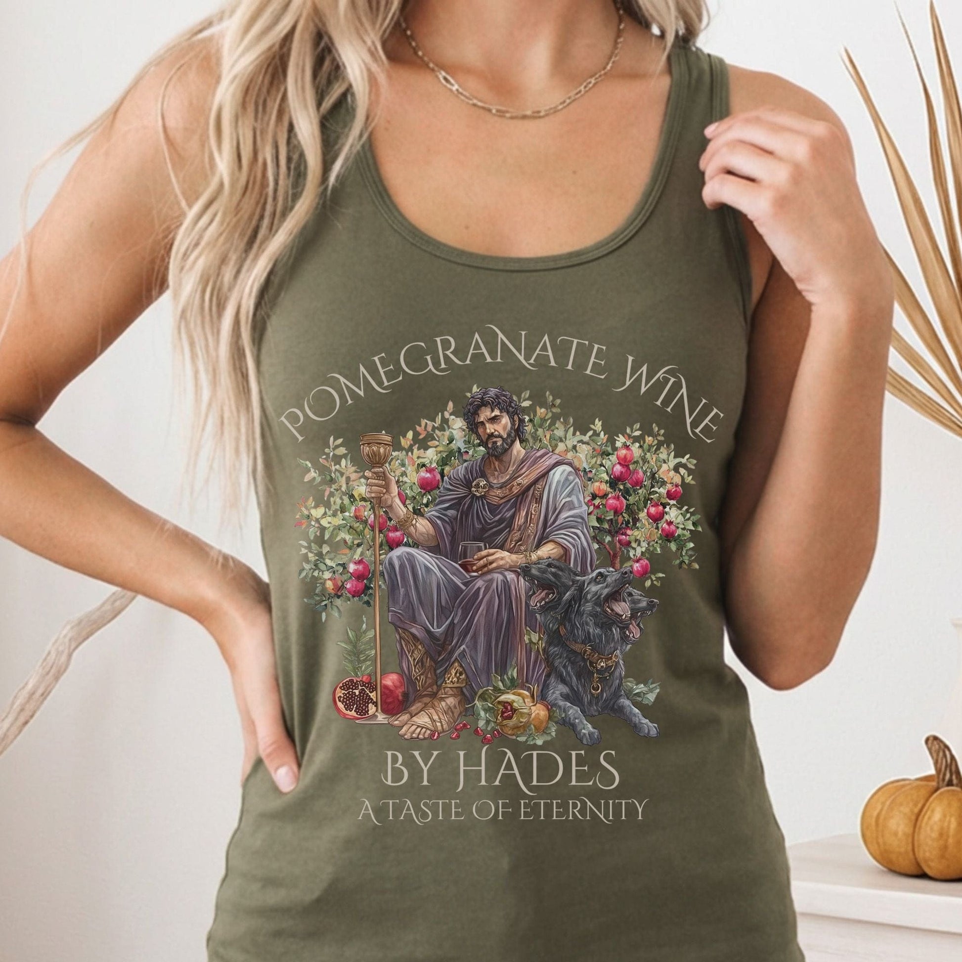 Tank Top Solid Military Green / XS Pomegranate Wine A Taste of Eternity Mythology Women's Racerback Tank Top The Mystic Eden