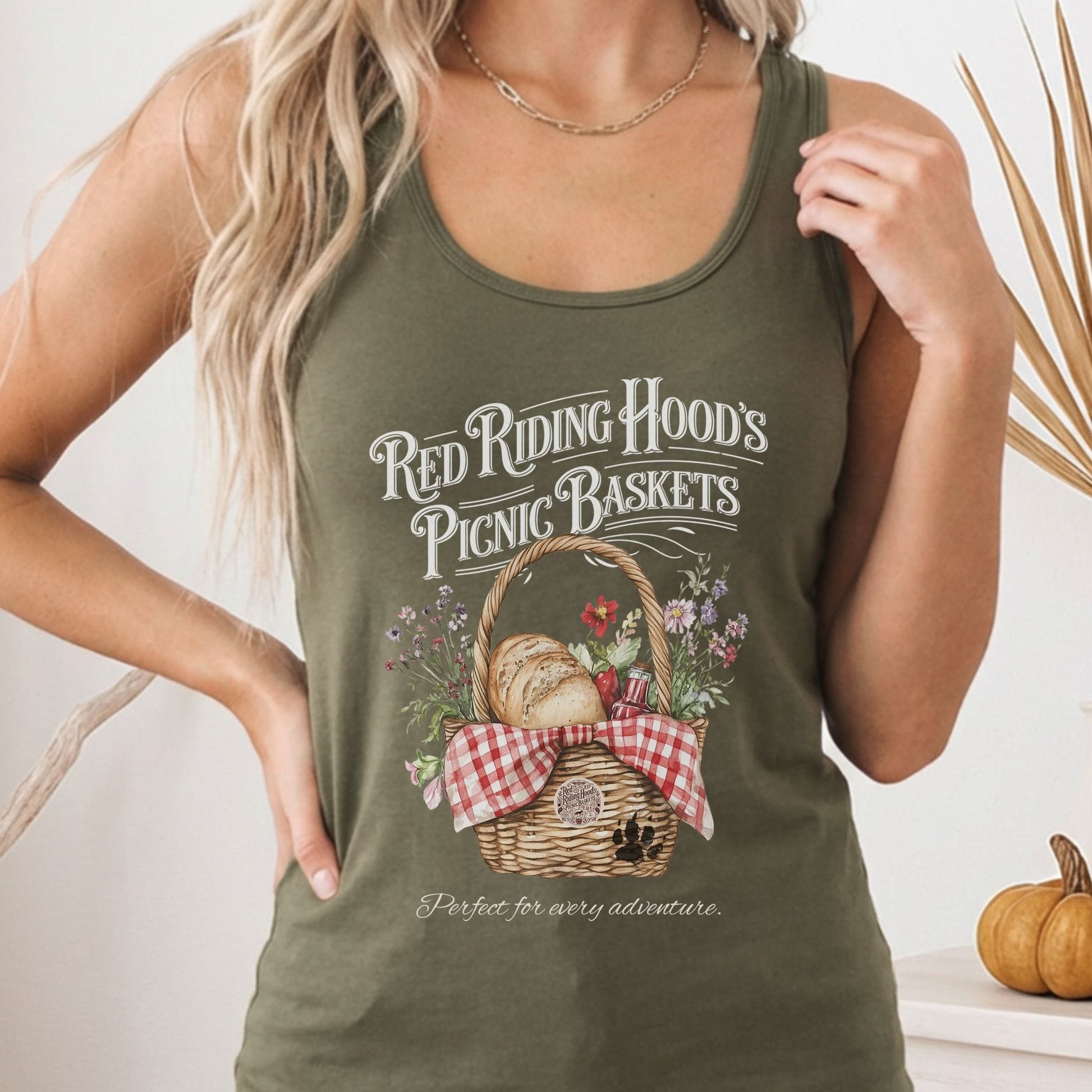 Tank Top Solid Military Green / XS Red Riding Hood's Picnic Baskets Women's Racerback Tank Top The Mystic Eden