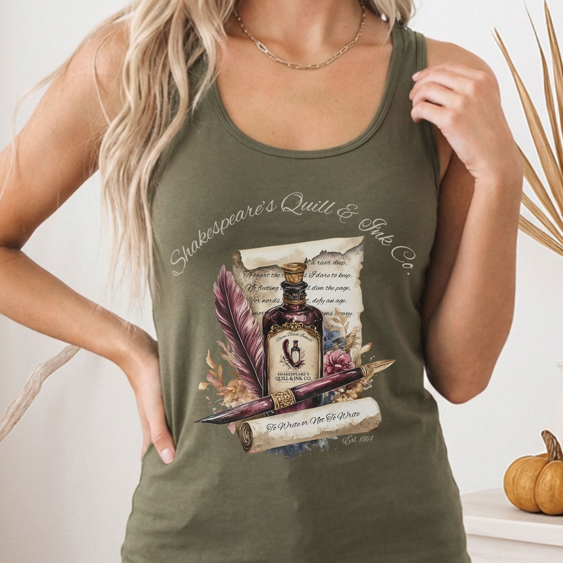 Tank Top Solid Military Green / XS Shakespeare's Quill & Ink Co. Women's Racerback Tank Top The Mystic Eden