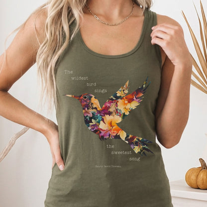 Tank Top Solid Military Green / XS The Wildest Bird Sings The Sweetest Song Thoreau Women's Racerback Tank Top The Mystic Eden