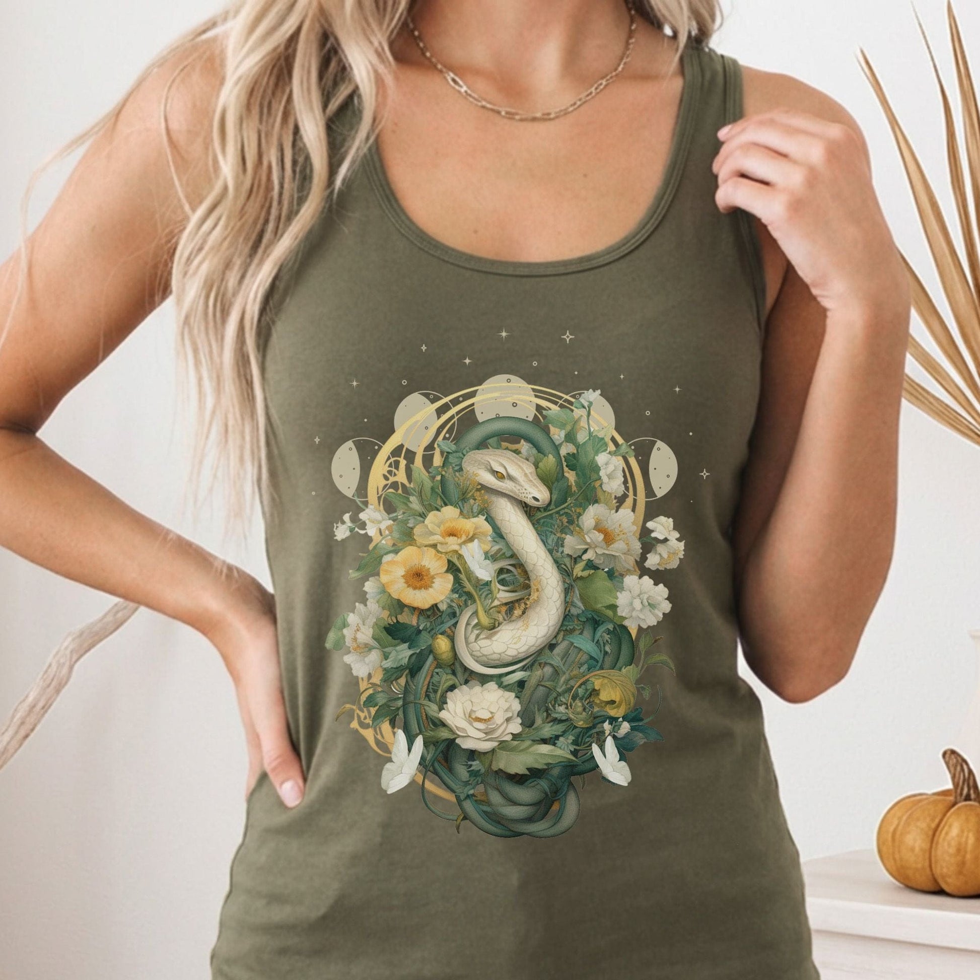 Tank Top Solid Military Green / XS Whimsical Snake Women's Racerback Tank Top The Mystic Eden