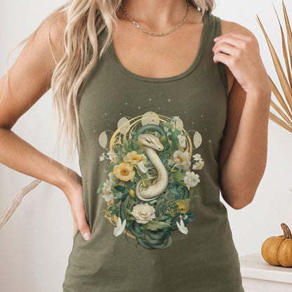 Tank Top Solid Military Green / XS Whimsical Snake Women's Racerback Tank Top The Mystic Eden