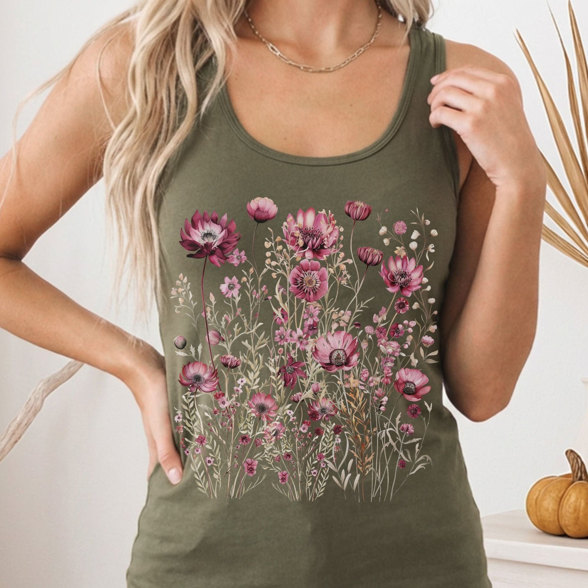 Tank Top Solid Military Green / XS Wildflower Maroon Floral Women's Racerback Tank Top The Mystic Eden