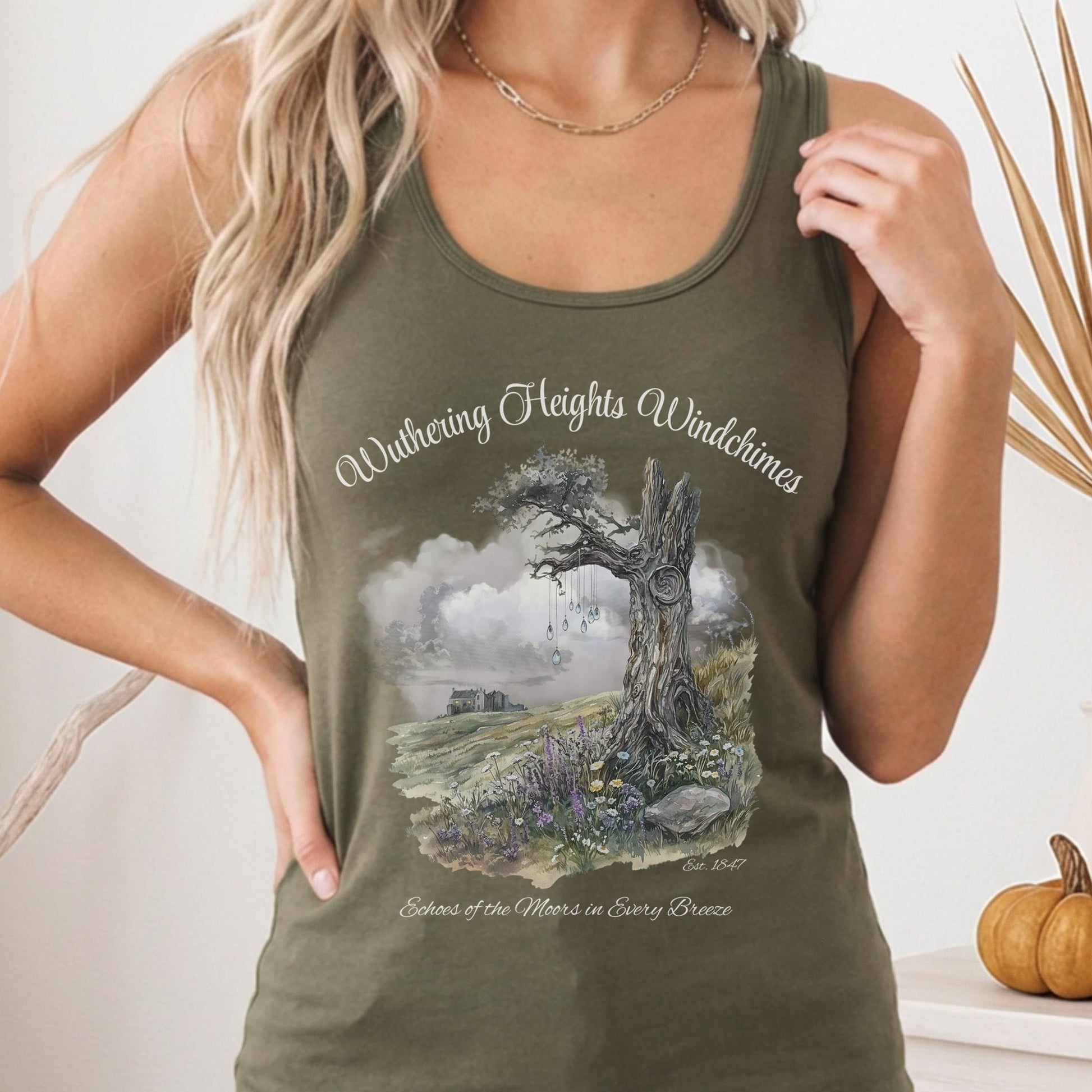 Tank Top Solid Military Green / XS Wuthering Heights Windchimes Women's Racerback Tank Top The Mystic Eden