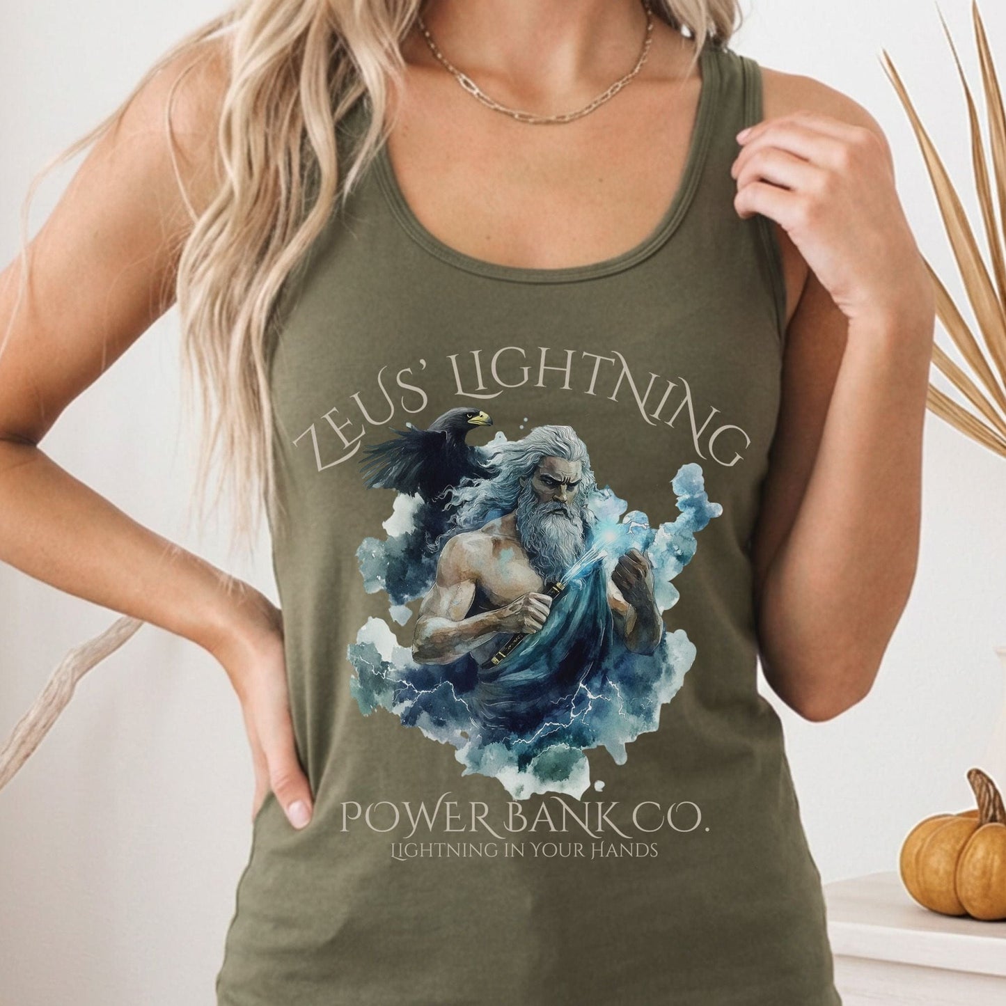 Tank Top Solid Military Green / XS Zeus' Lightning Power Bank Co. Women's Racerback Tank Top The Mystic Eden