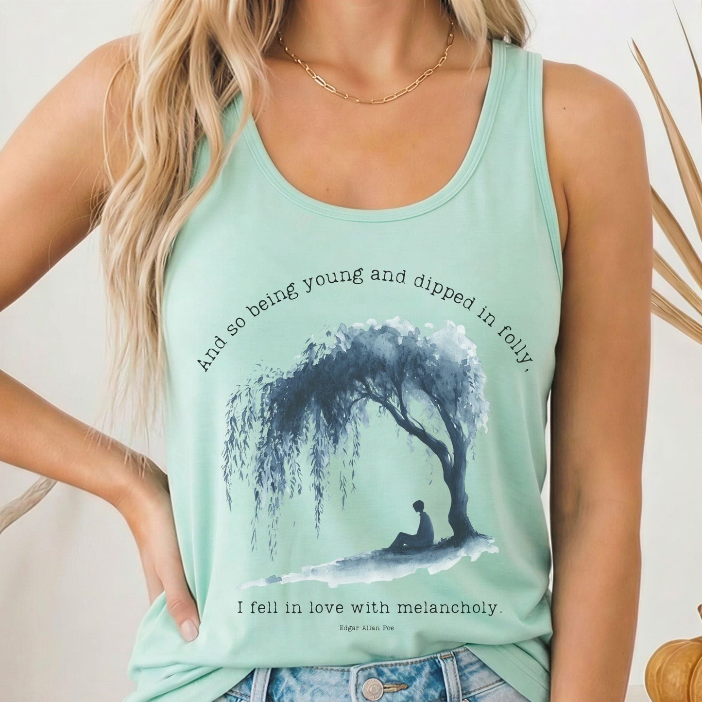 Tank Top Solid Mint / XS And So Being Young Edgar Allan Poe Women's Racerback Tank Top The Mystic Eden