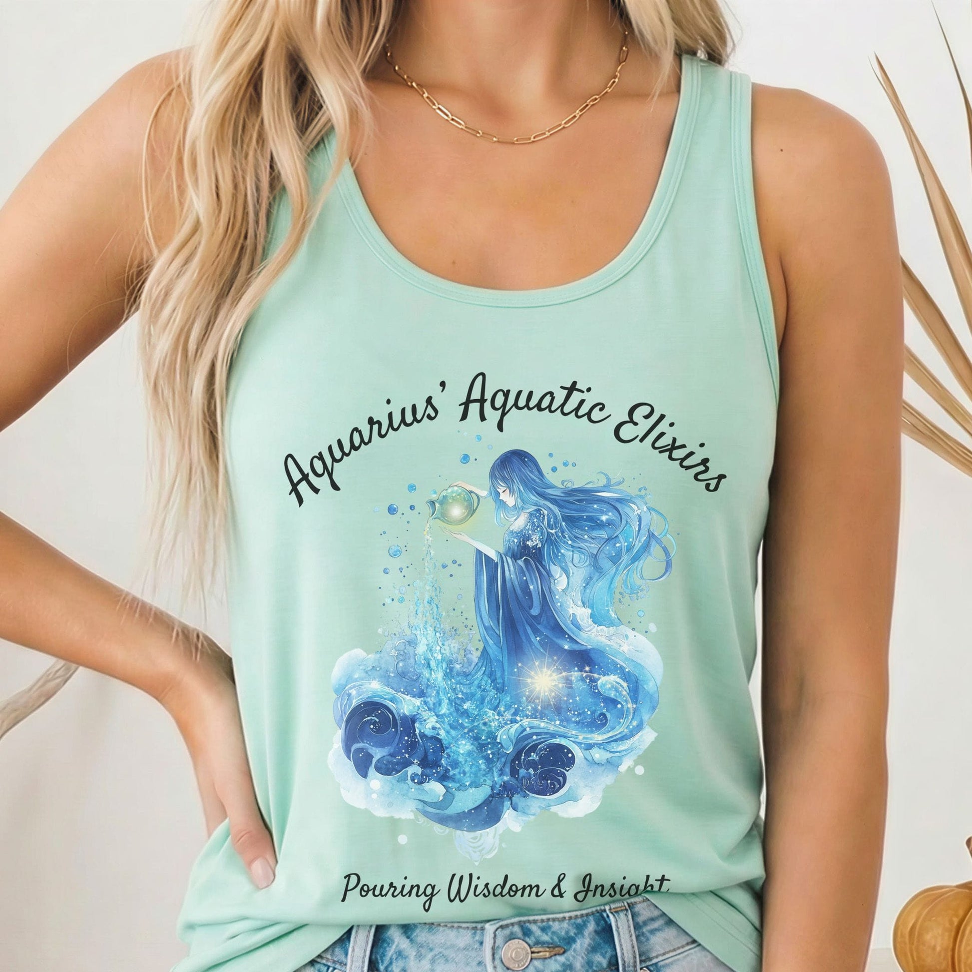 Tank Top Solid Mint / XS Aquarius' Aquatic Elixirs Zodiac Women's Racerback Tank Top The Mystic Eden