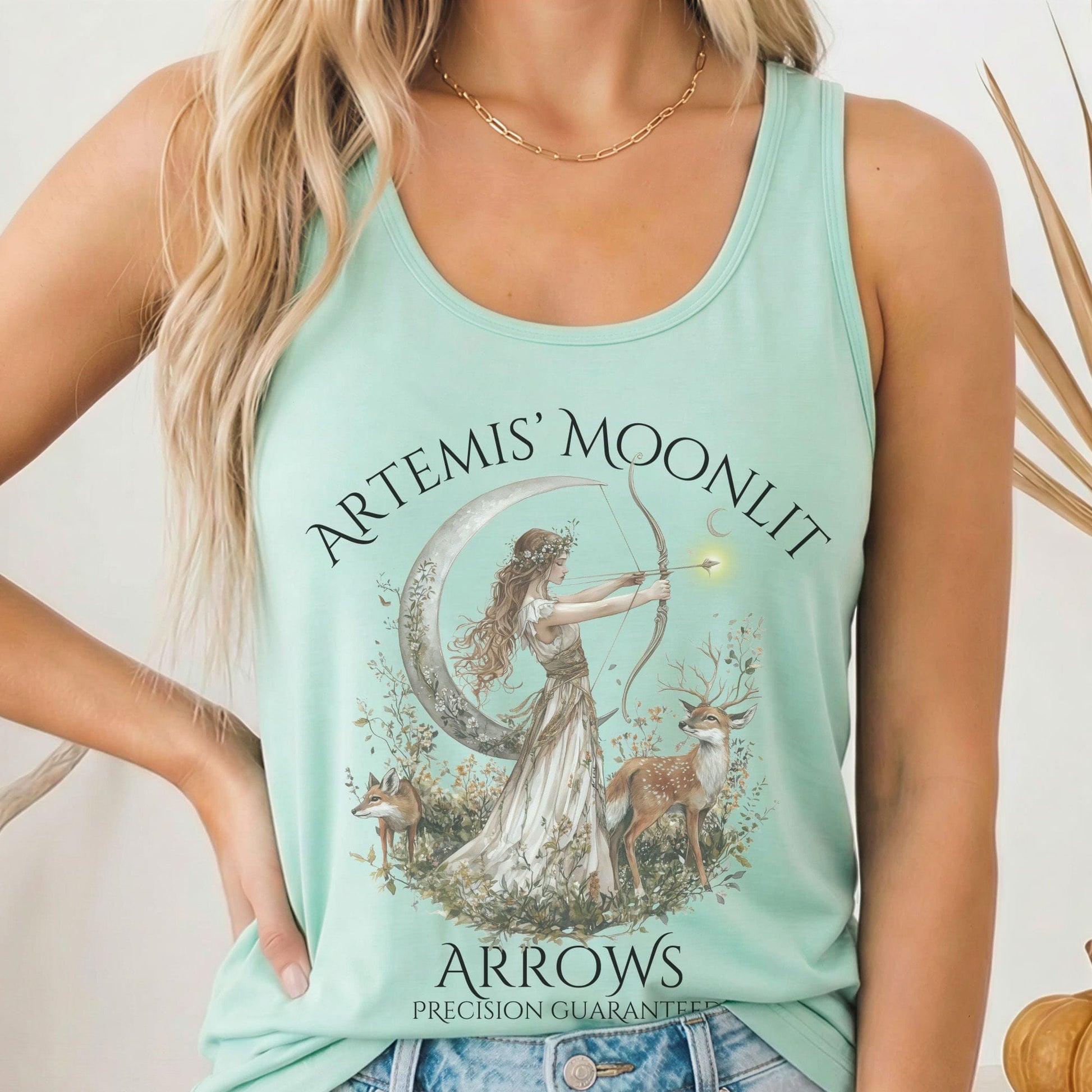 Tank Top Solid Mint / XS Artemis' Moonlit Arrows Women's Racerback Tank Top The Mystic Eden