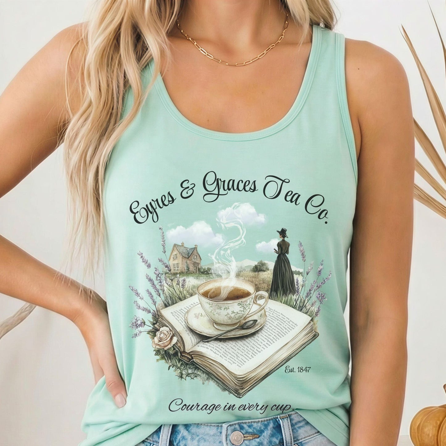 Tank Top Solid Mint / XS Eyres & Graces Tea Co Jane Eyre Women's Racerback Tank Top The Mystic Eden