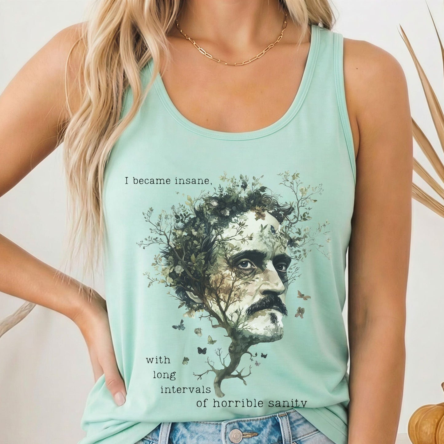Tank Top Solid Mint / XS I Became Insane Edgar Allan Poe Women's Racerback Tank Top The Mystic Eden