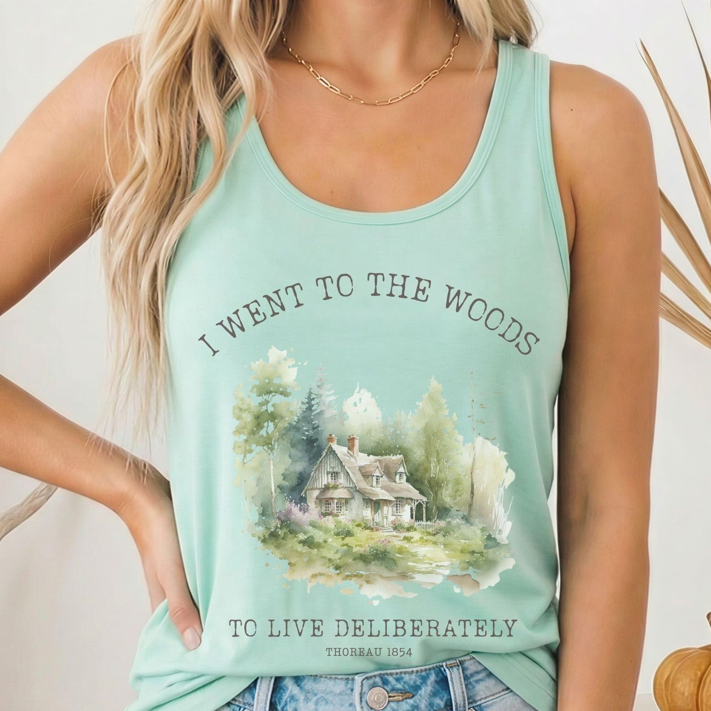 Tank Top Solid Mint / XS I Went To The Woods Thoreau Women's Racerback Lightweight Tank Top The Mystic Eden