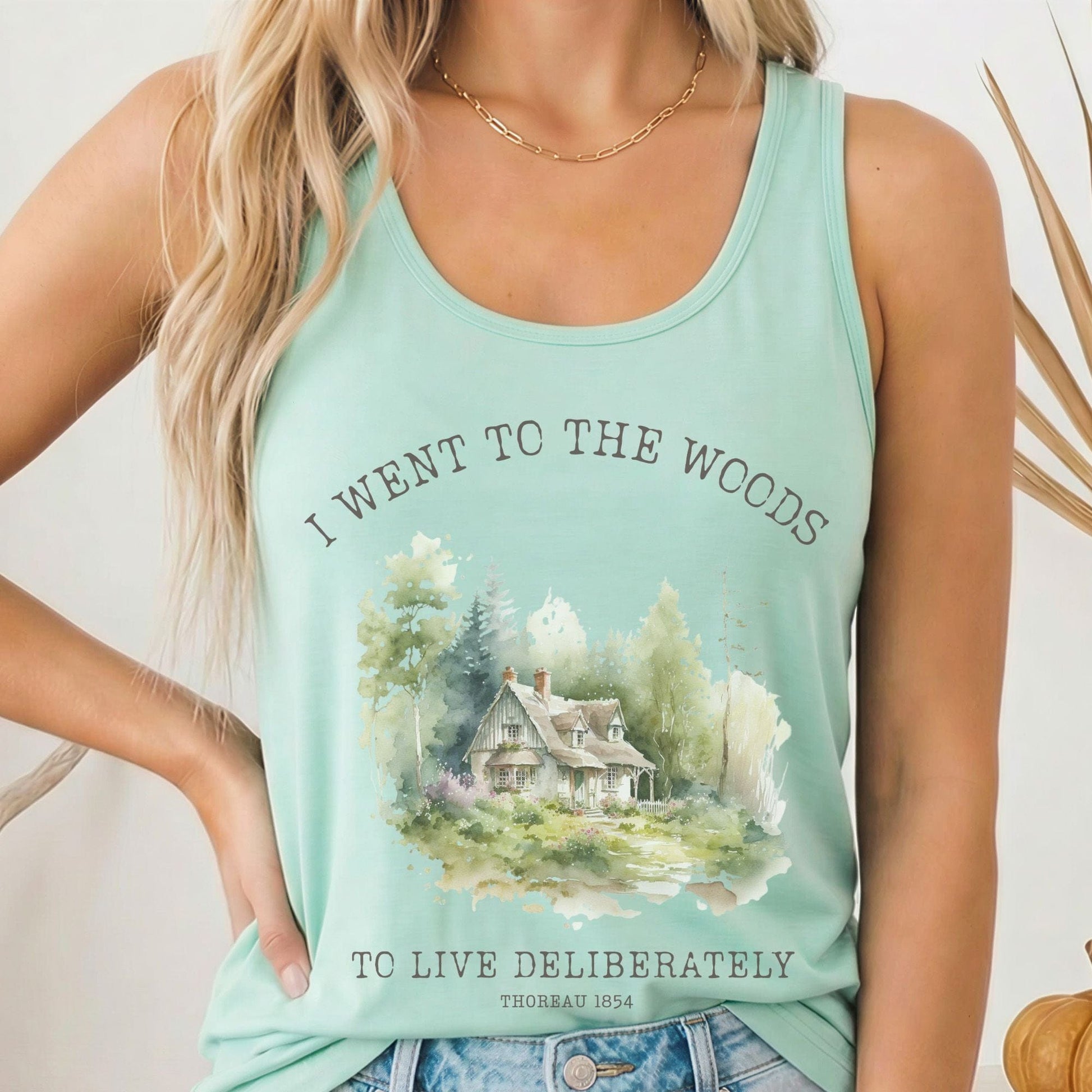 Tank Top Solid Mint / XS I Went To The Woods Thoreau Women's Racerback Lightweight Tank Top The Mystic Eden