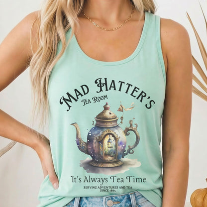 Tank Top Solid Mint / XS It's Alway's Tea Time Mad Hatters Tea Room Women's Racerback Tank Top The Mystic Eden