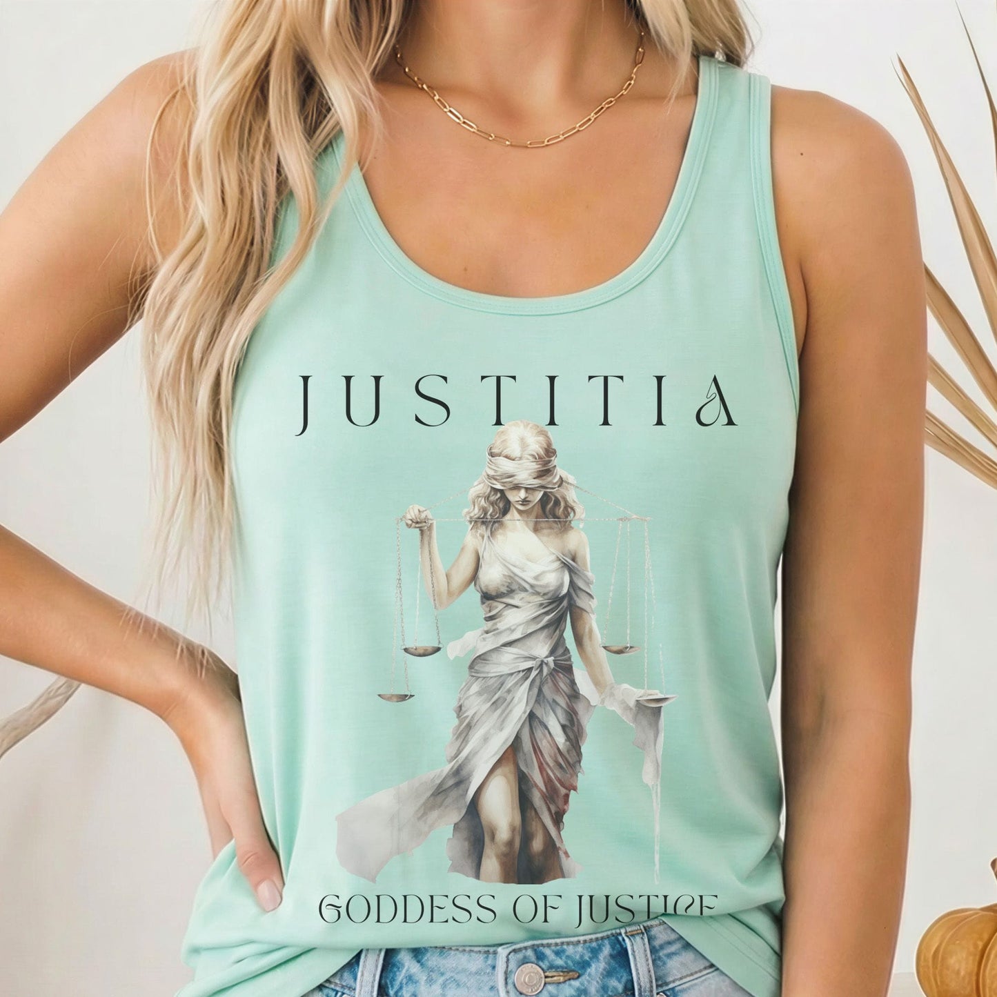 Tank Top Solid Mint / XS Justitia Goddess of Justice Mythology Women's Racerback Tank Top The Mystic Eden