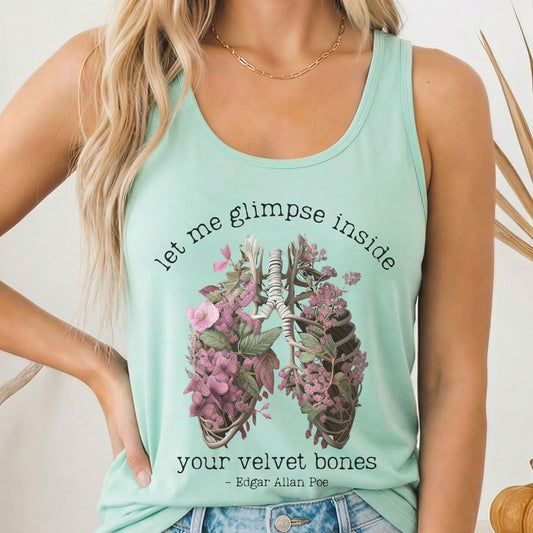 Tank Top Solid Mint / XS Let Me Glimpse Inside Your Velvet Bones Women's Racerback Tank Top The Mystic Eden