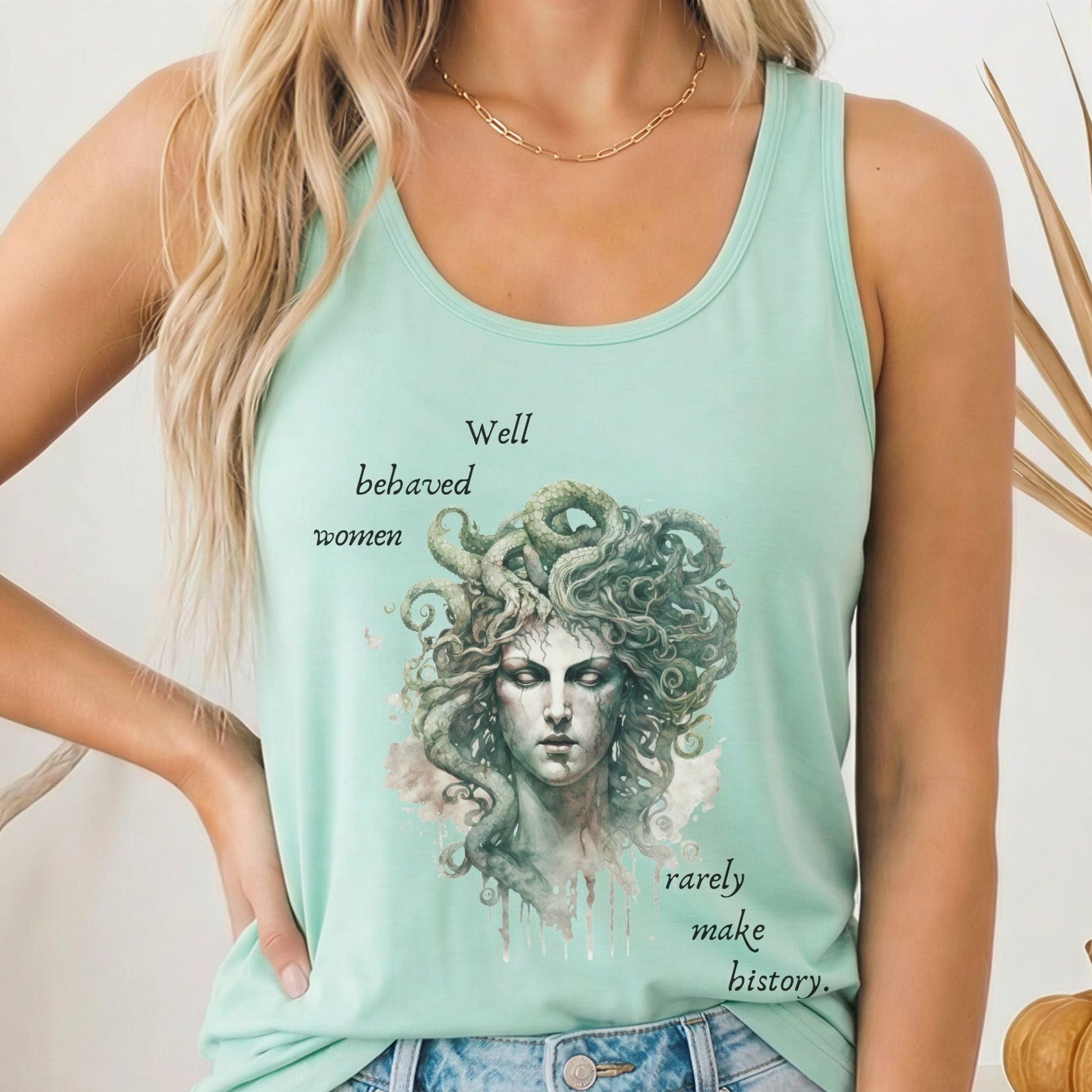 Tank Top Solid Mint / XS Medusa Greek Mythology Women's Lightweight Racerback Tank Top The Mystic Eden