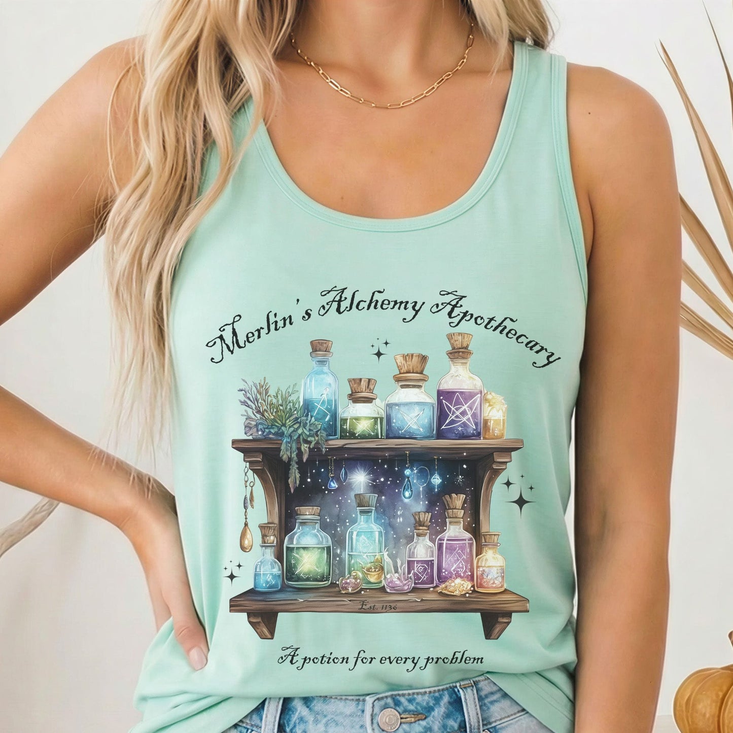 Tank Top Solid Mint / XS Merlin's Alchemy Apothecary Women's Racerback Tank Top The Mystic Eden