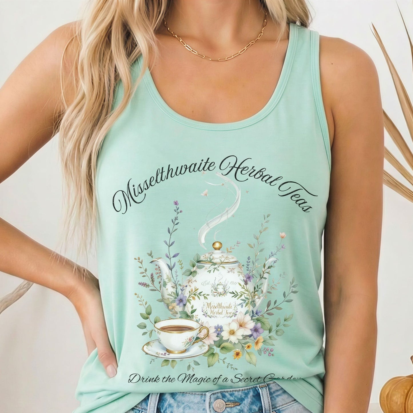 Tank Top Solid Mint / XS Misselthwaite Herbal Tea The Secret Garden Women's Racerback Tank Top The Mystic Eden
