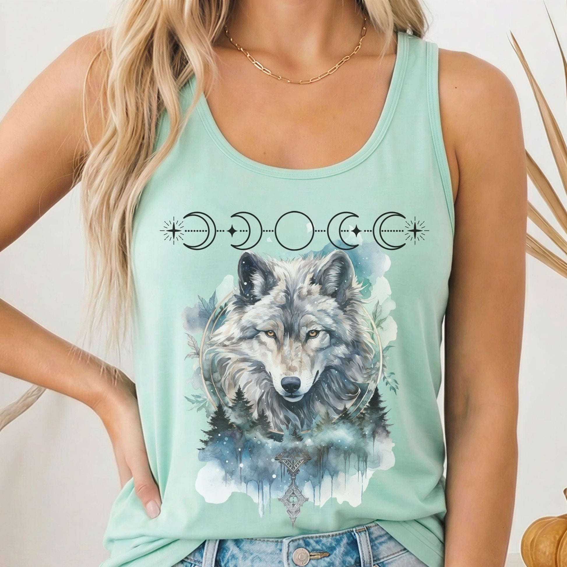 Tank Top Solid Mint / XS Moonlit Wolf Women’s Racerback Tank Top The Mystic Eden