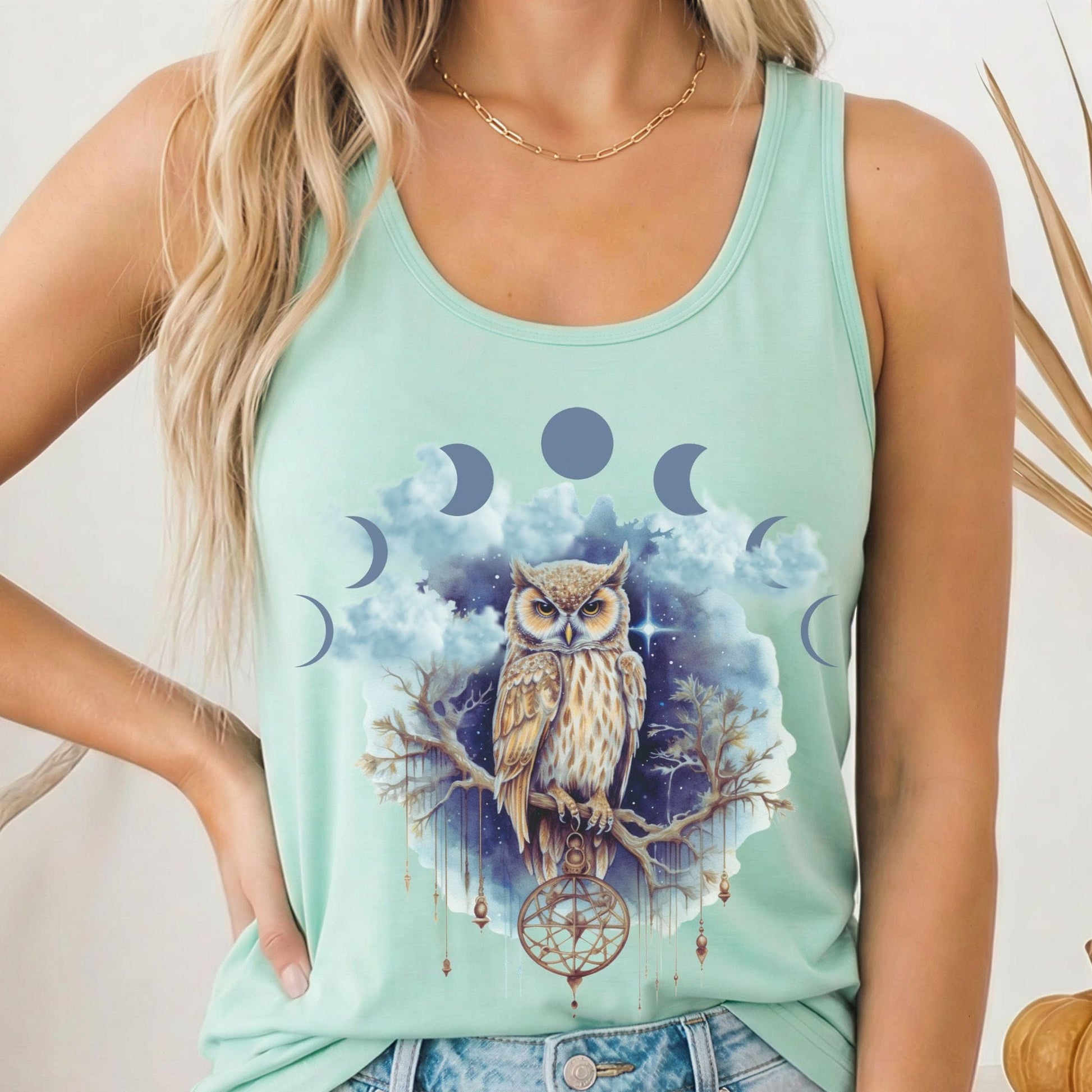 Tank Top Solid Mint / XS Mystical Owl Women's Racerback Tank Top The Mystic Eden
