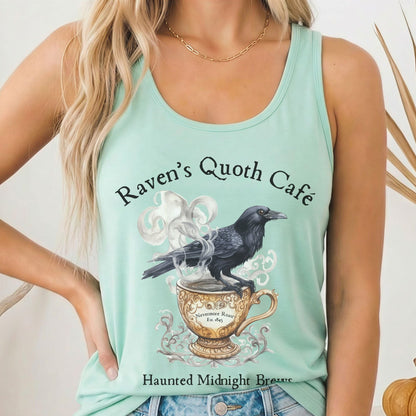 Tank Top Solid Mint / XS Raven Quoth Cafe Haunted Midnight Brews Poe Women's Racerback Tank Top The Mystic Eden