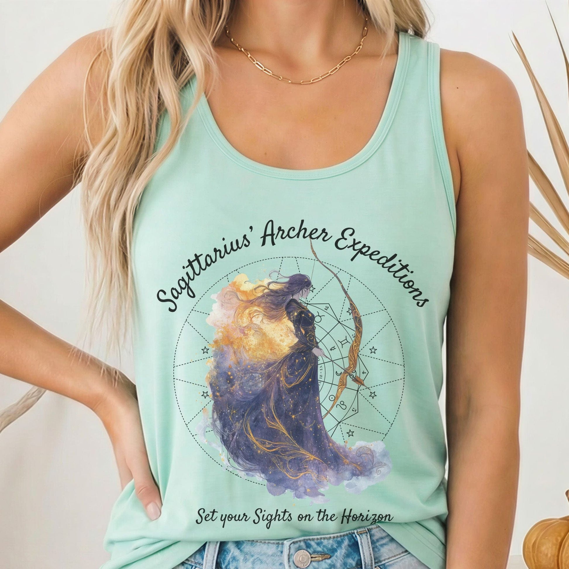Tank Top Solid Mint / XS Sagittarius' Archer Expeditions Zodiac Women's Racerback Tank Top The Mystic Eden