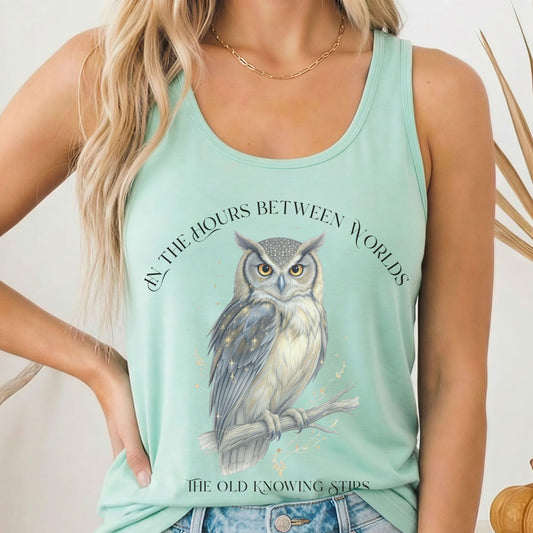 Tank Top Solid Mint / XS The Old Knowing Stirs Mystical Owl Lightweight Womens Racerback Tank Top The Mystic Eden