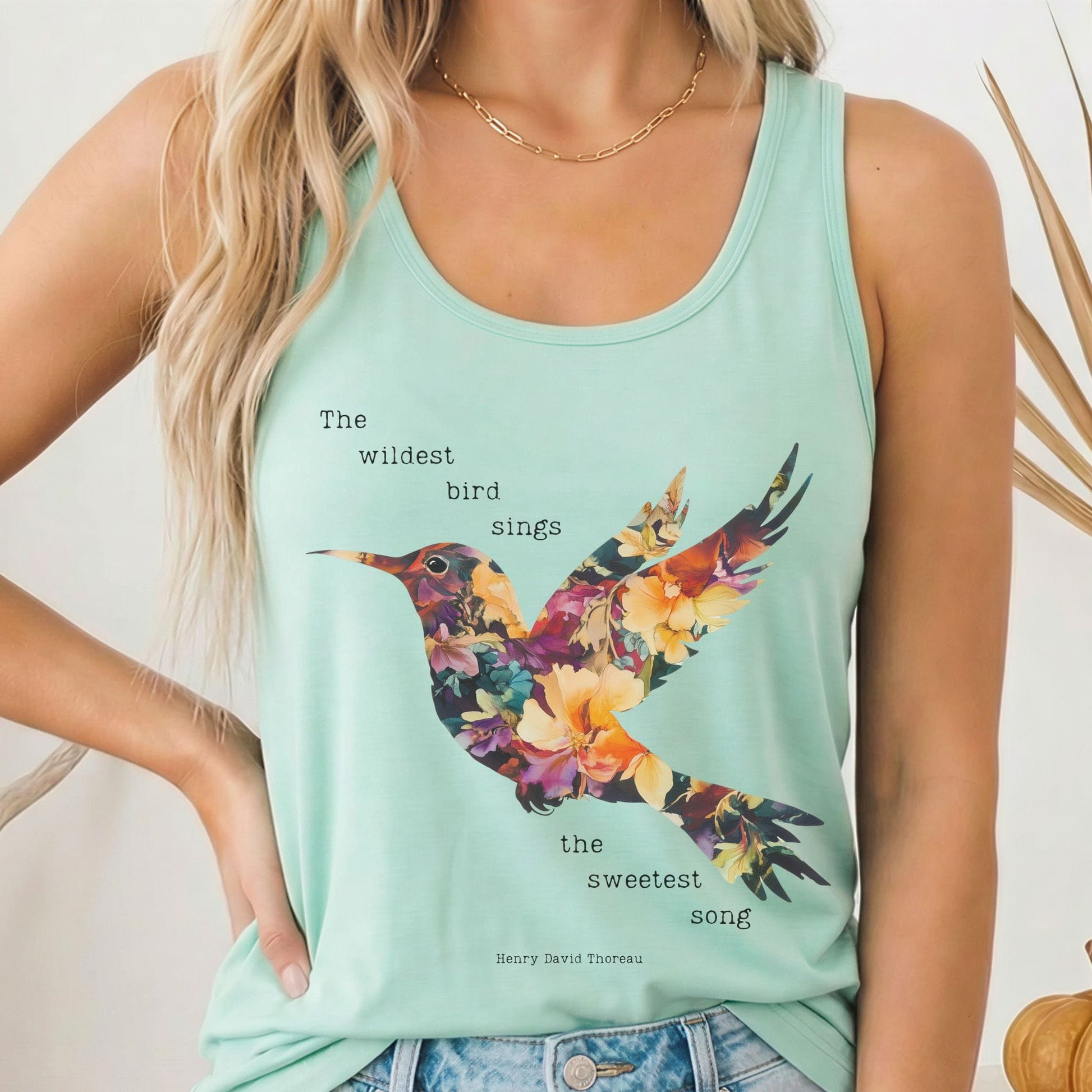 Tank Top Solid Mint / XS The Wildest Bird Sings The Sweetest Song Thoreau Women's Racerback Tank Top The Mystic Eden