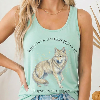 Tank Top Solid Mint / XS When Dusk Gathers Her Gold Mystical Wolf Women's Lightweight Tank Top The Mystic Eden