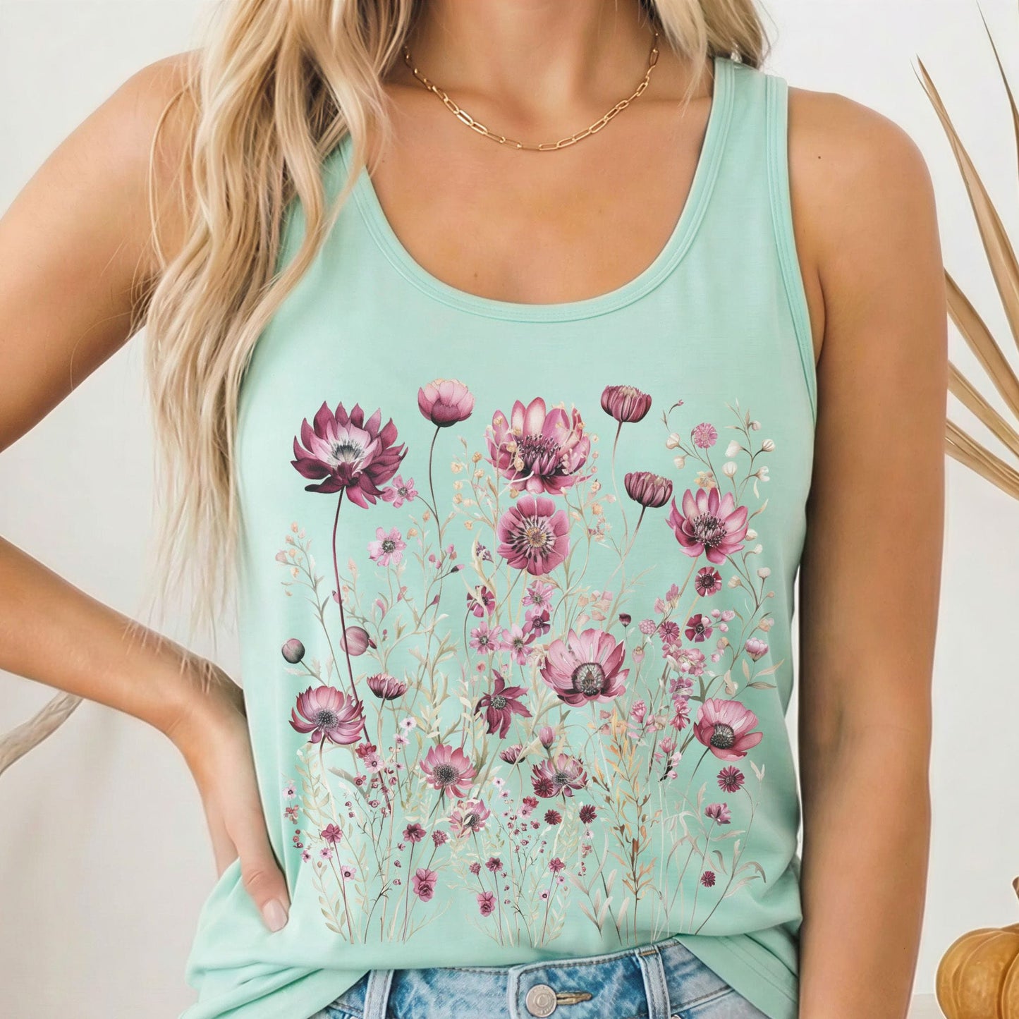 Tank Top Solid Mint / XS Wildflower Maroon Floral Women's Racerback Tank Top The Mystic Eden