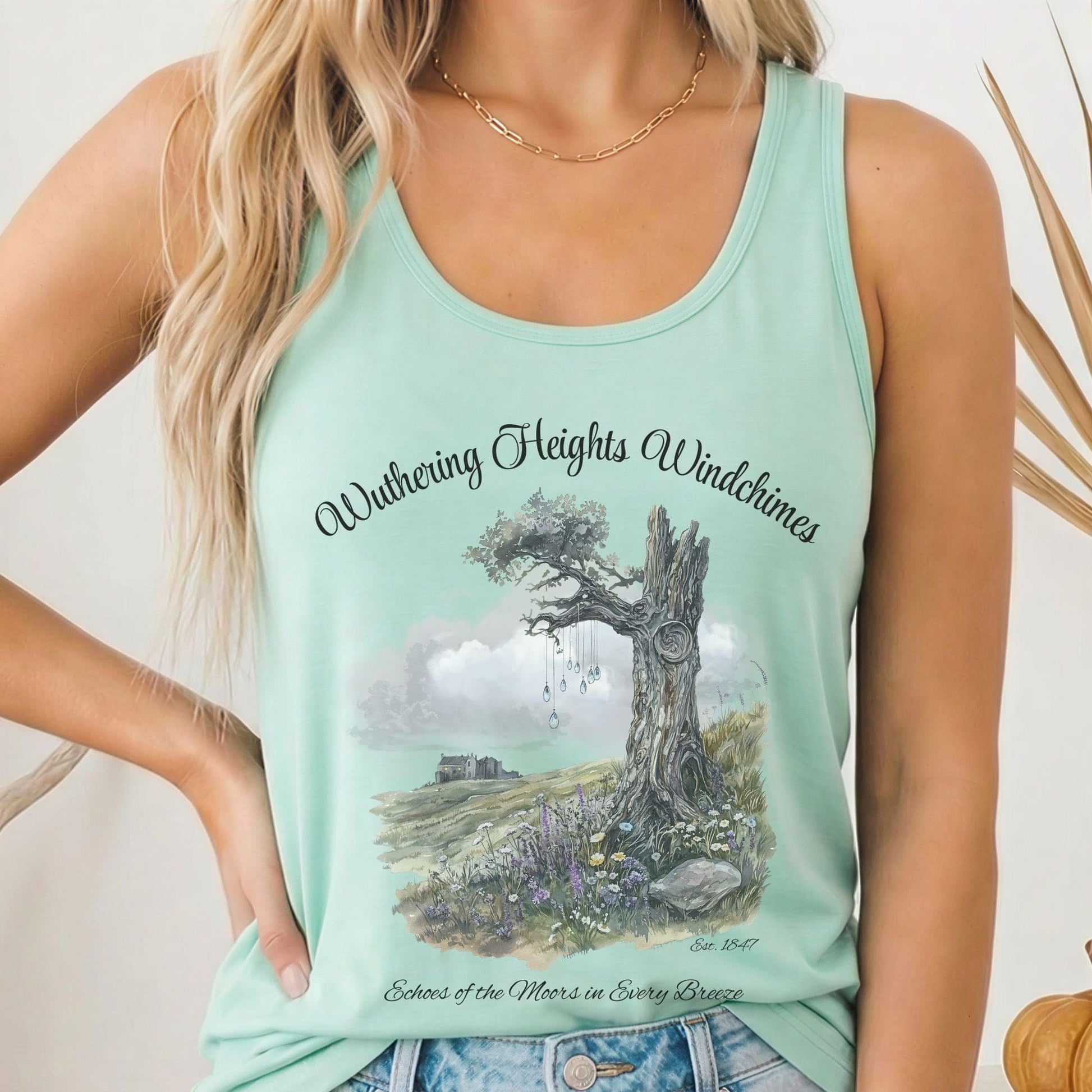 Tank Top Solid Mint / XS Wuthering Heights Windchimes Women's Racerback Tank Top The Mystic Eden