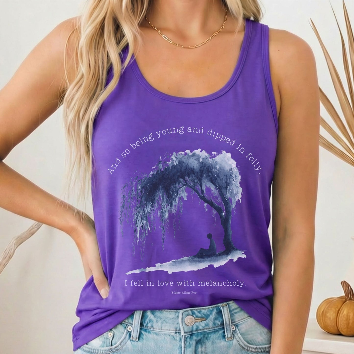 Tank Top Solid Purple Rush / XS And So Being Young Edgar Allan Poe Women's Racerback Tank Top The Mystic Eden