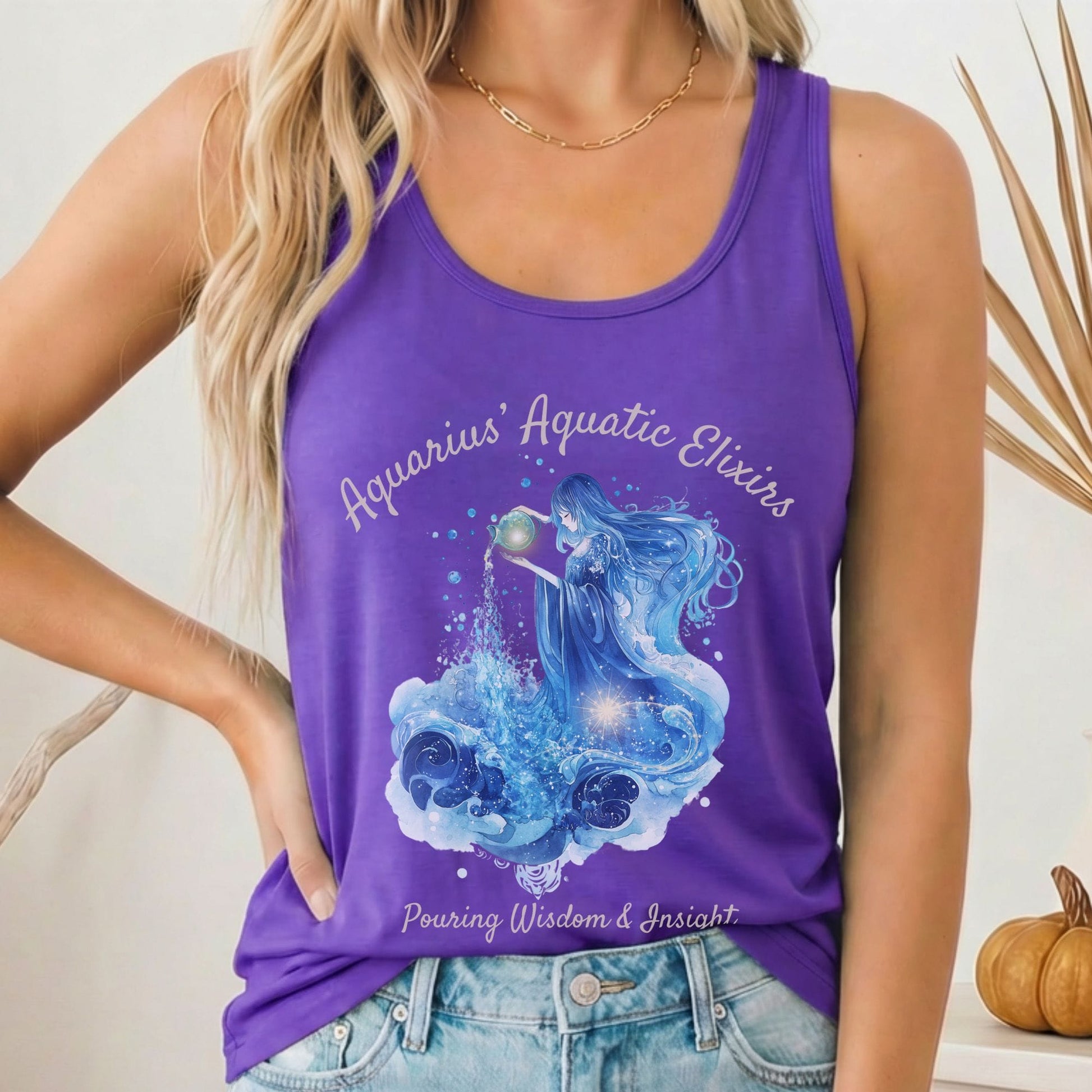 Tank Top Solid Purple Rush / XS Aquarius' Aquatic Elixirs Zodiac Women's Racerback Tank Top The Mystic Eden