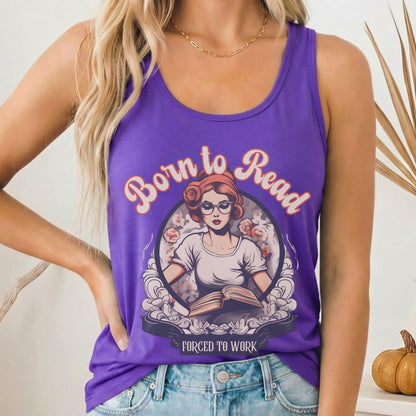 Tank Top Solid Purple Rush / XS Born To Read Forced To Work Women's Racerback Tank Top The Mystic Eden