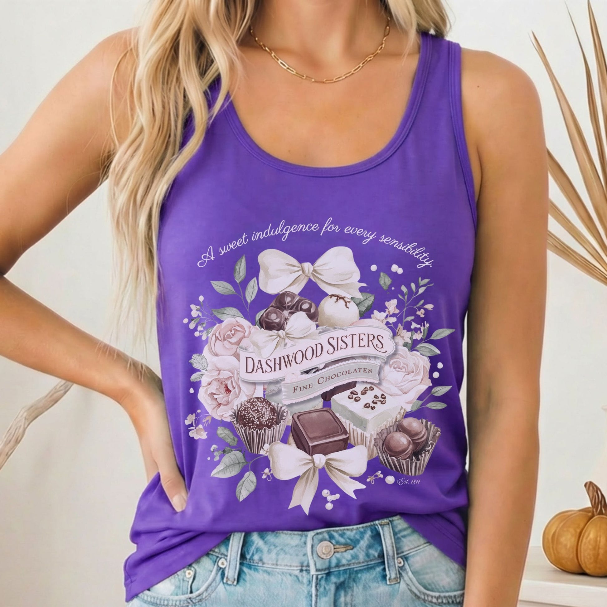 Tank Top Solid Purple Rush / XS Dashwood Sisters Fine Chocolates Sense and Sensibility Women's Racerback Tank Top The Mystic Eden