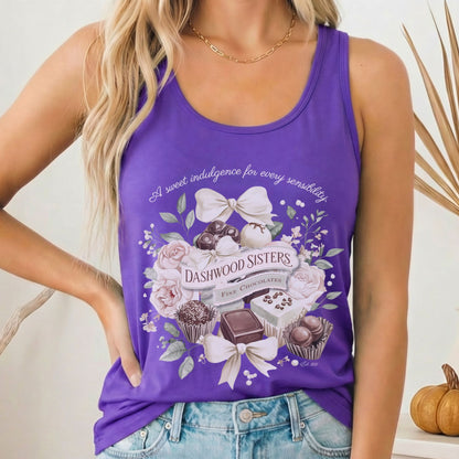 Tank Top Solid Purple Rush / XS Dashwood Sisters Fine Chocolates Sense and Sensibility Women's Racerback Tank Top The Mystic Eden