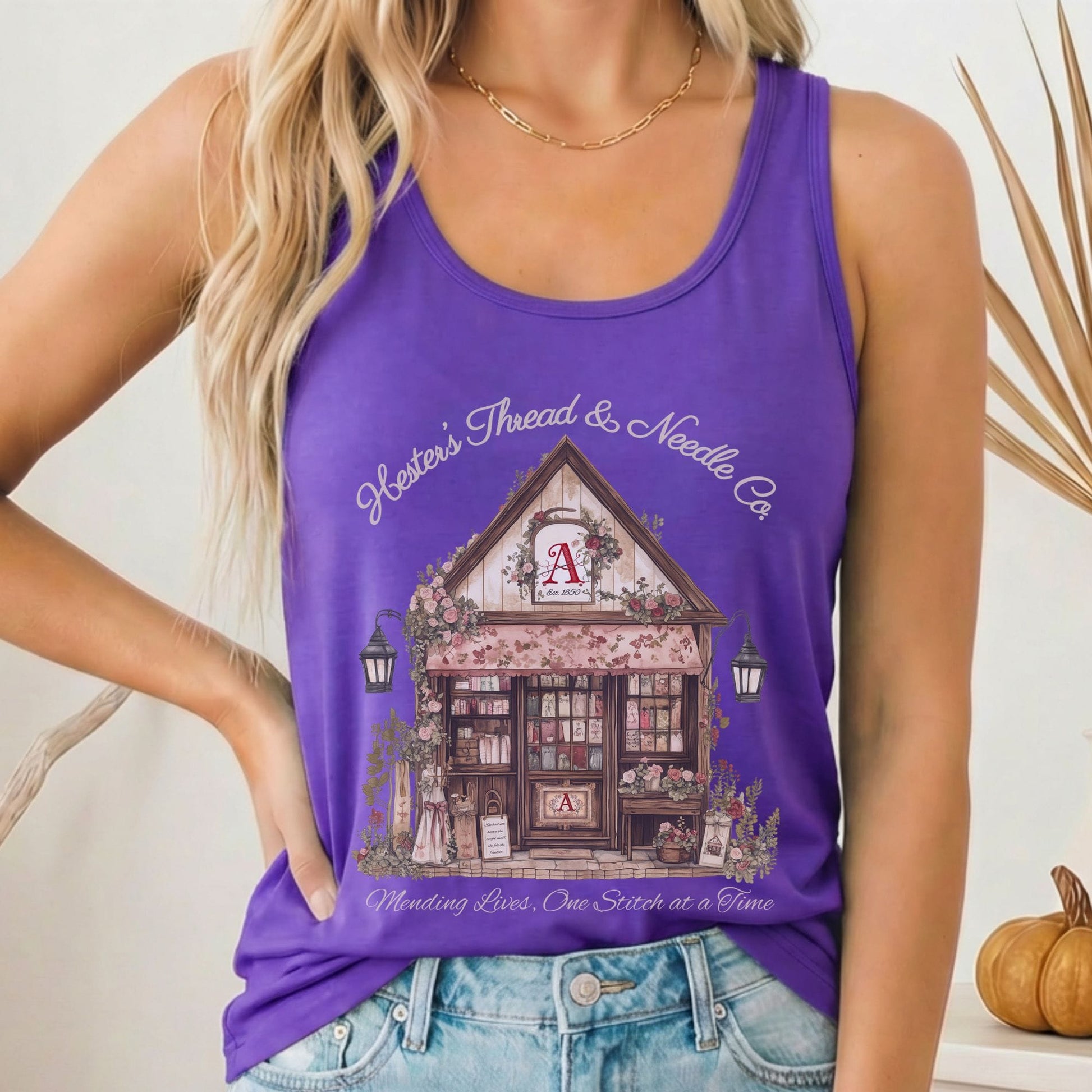 Tank Top Solid Purple Rush / XS Hester's Thread & Needle Co. Scarlet Letter Women's Racerback Tank Top The Mystic Eden