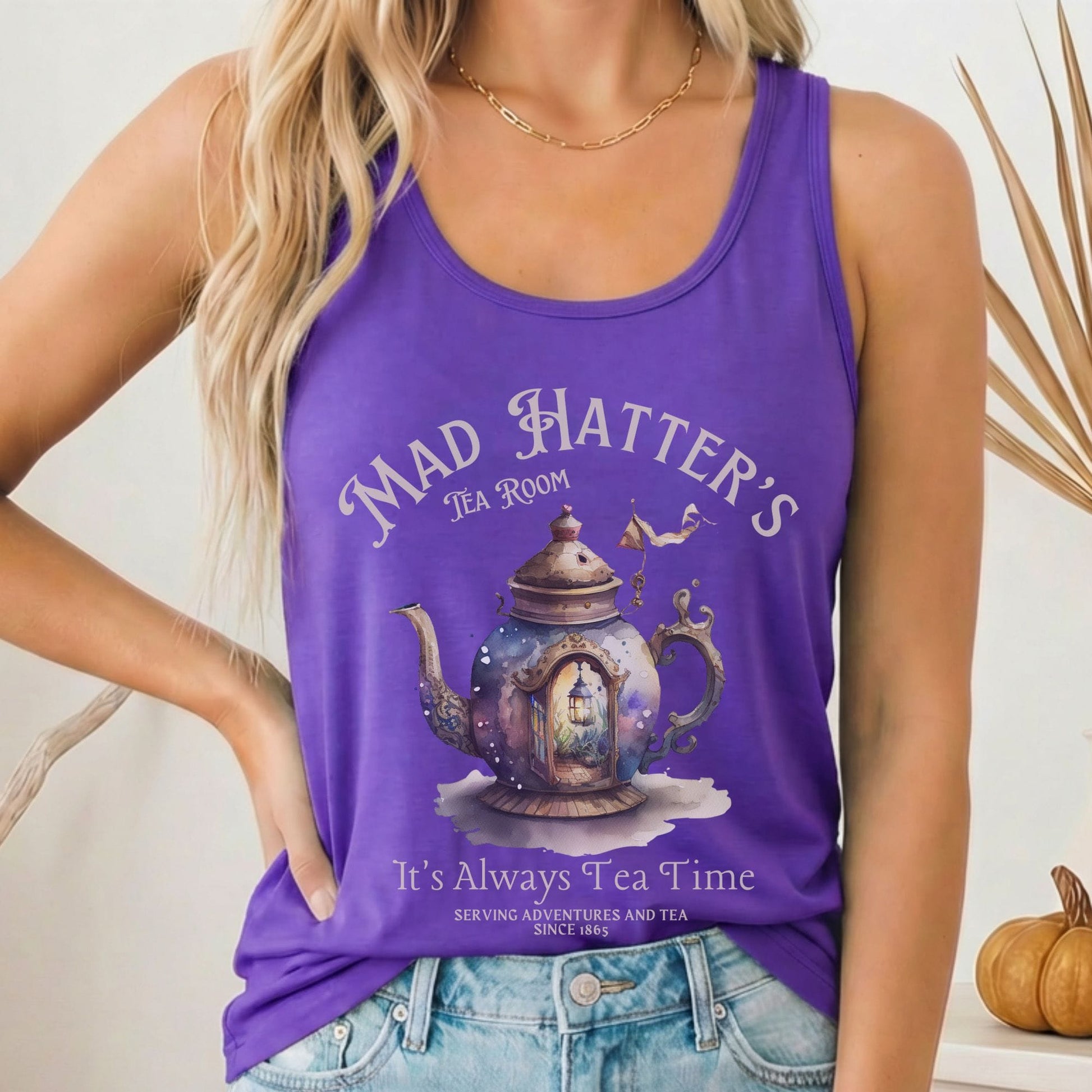 Tank Top Solid Purple Rush / XS It's Alway's Tea Time Mad Hatters Tea Room Women's Racerback Tank Top The Mystic Eden