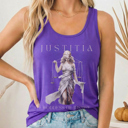 Tank Top Solid Purple Rush / XS Justitia Goddess of Justice Mythology Women's Racerback Tank Top The Mystic Eden