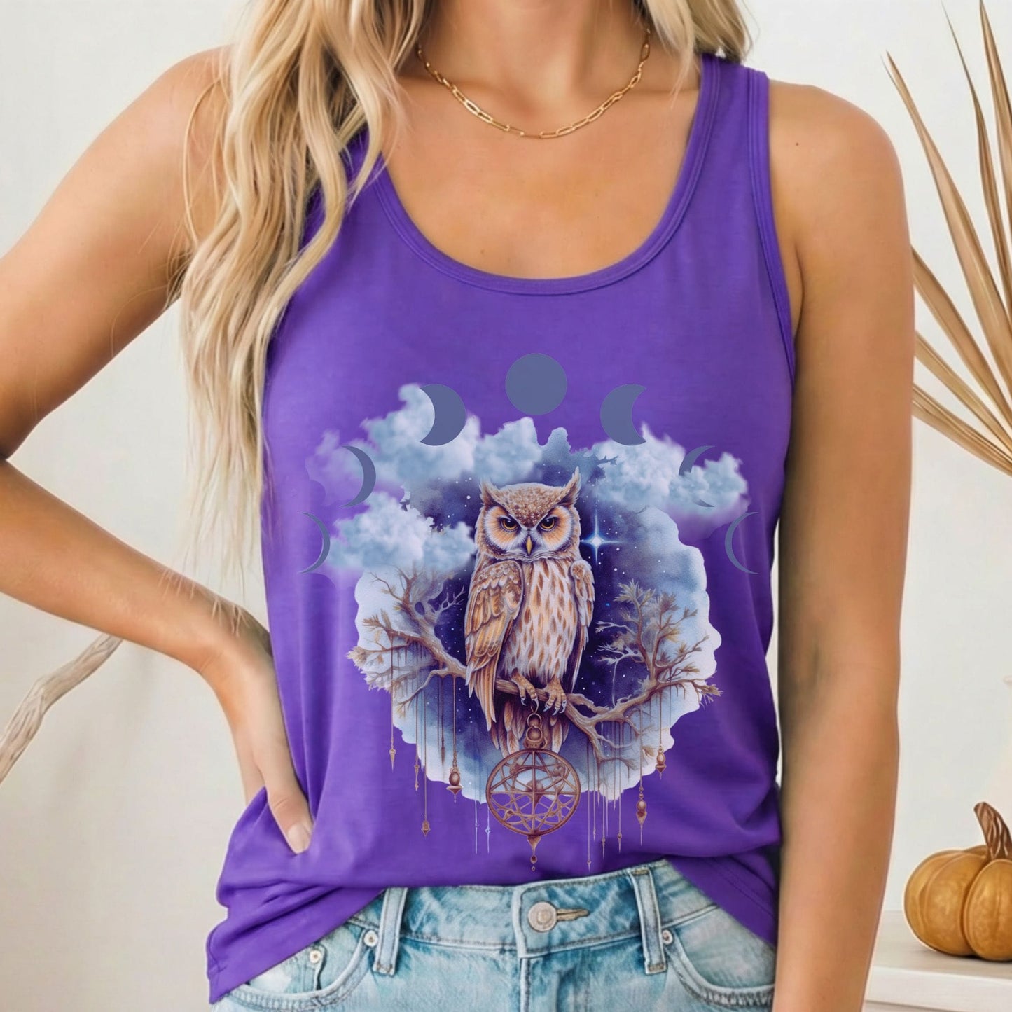 Tank Top Solid Purple Rush / XS Mystical Owl Women's Racerback Tank Top The Mystic Eden