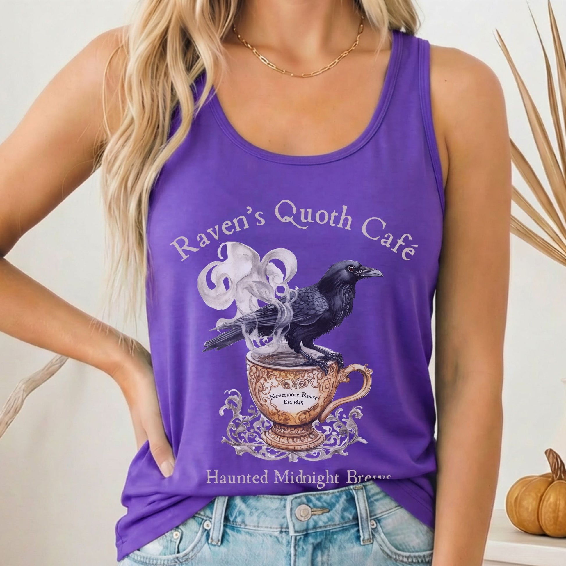 Tank Top Solid Purple Rush / XS Raven Quoth Cafe Haunted Midnight Brews Poe Women's Racerback Tank Top The Mystic Eden