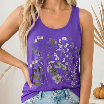 Tank Top Solid Purple Rush / XS Sage and White Wildflower Lightweight Women's Racerback Tank The Mystic Eden